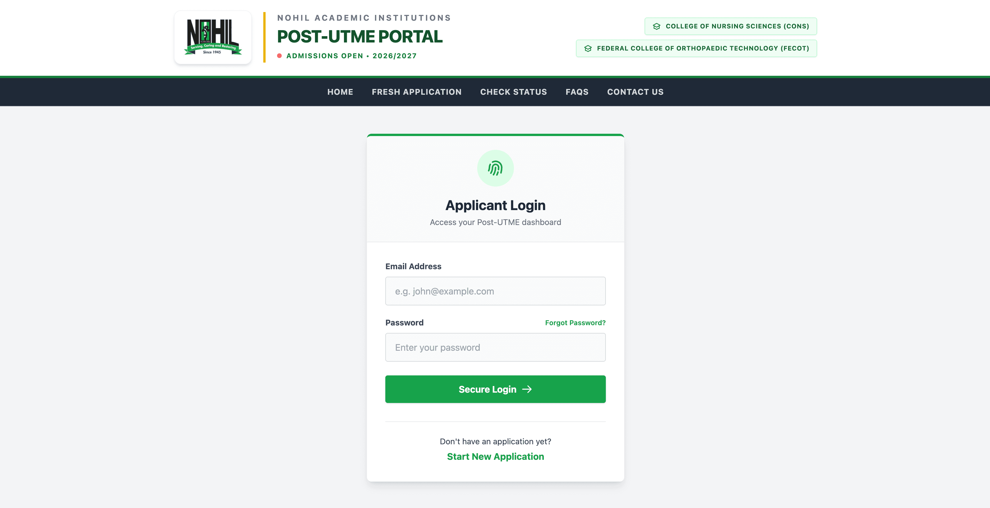NOHIL Post-UTME Portal Login