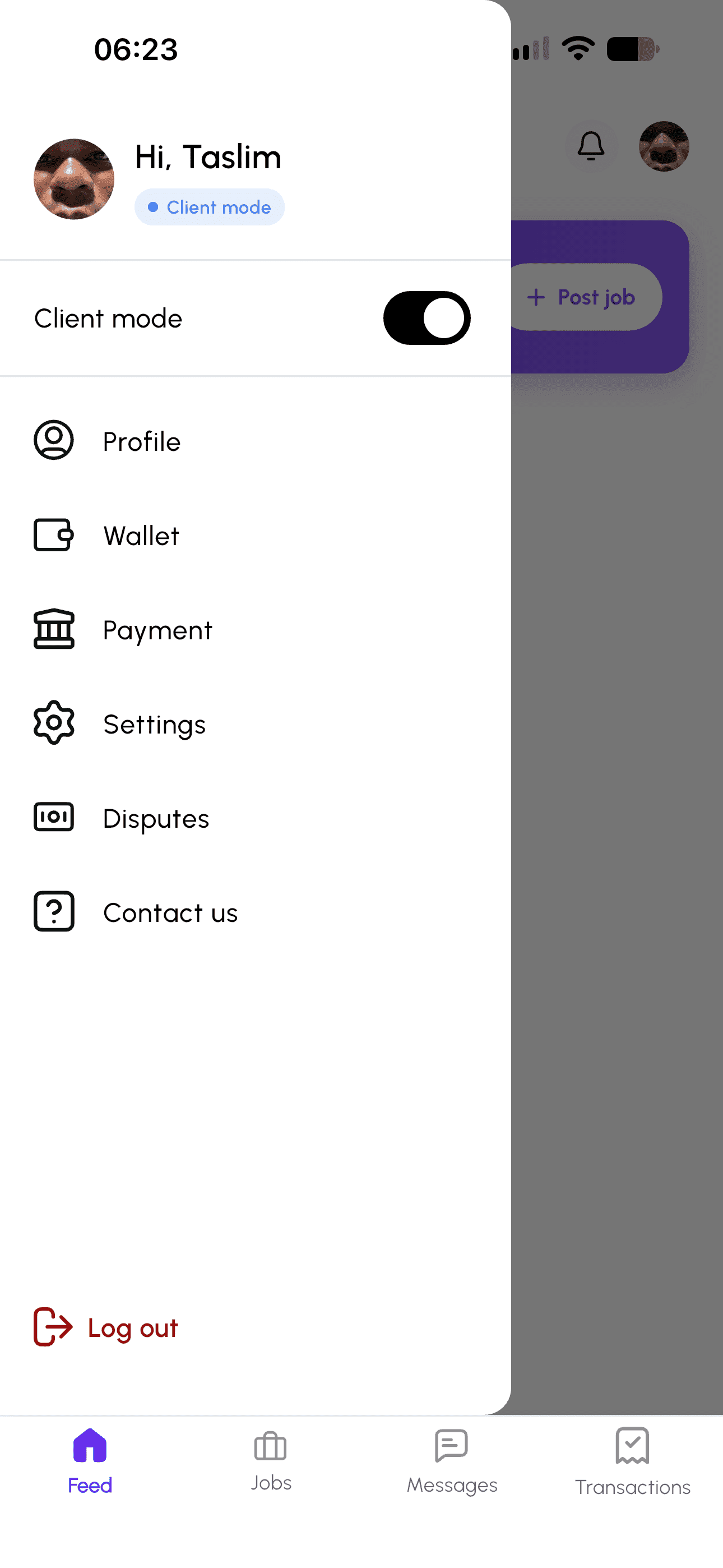Admin dashboard screen