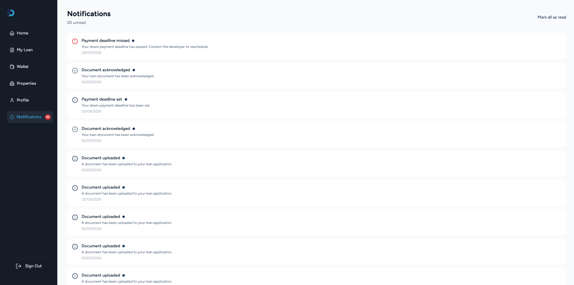 DiasGrid customer notifications